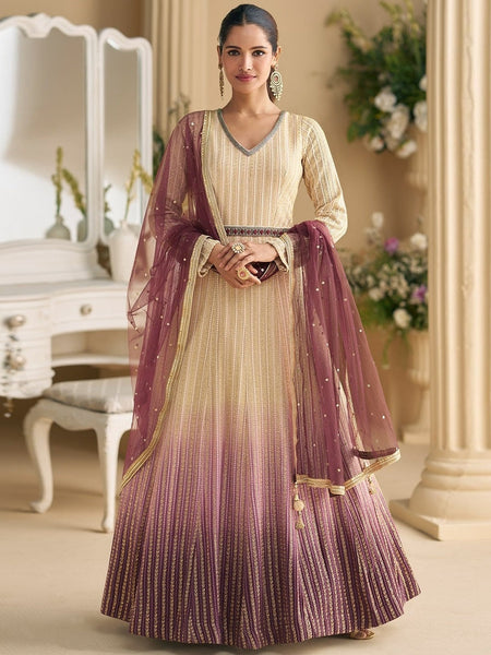 ChikanKari Georgette - Anarkali Suit Indian Dress by Fabricoz USA