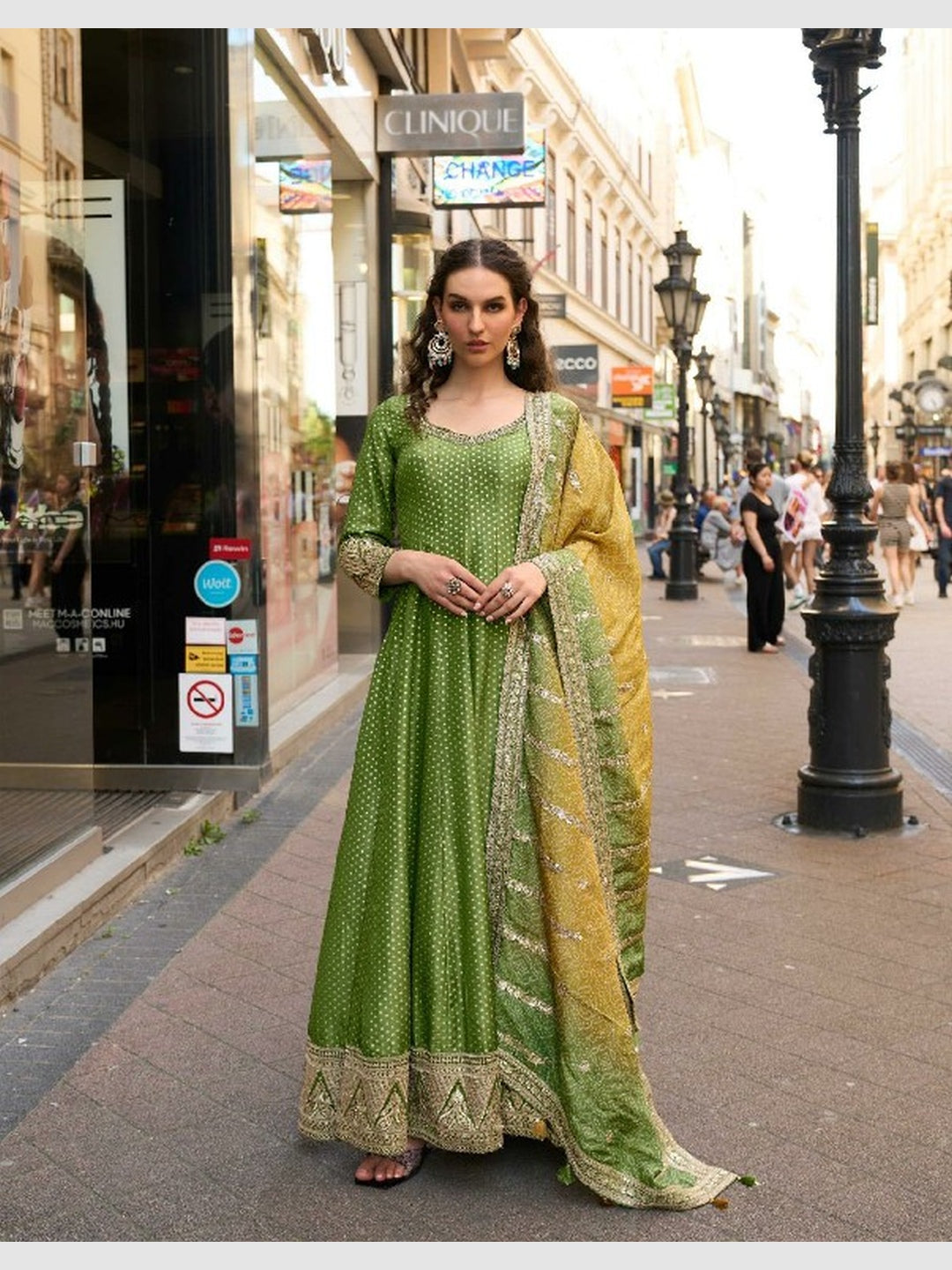 Olive Green Viscose Jacquard Silk Zari Work Designer