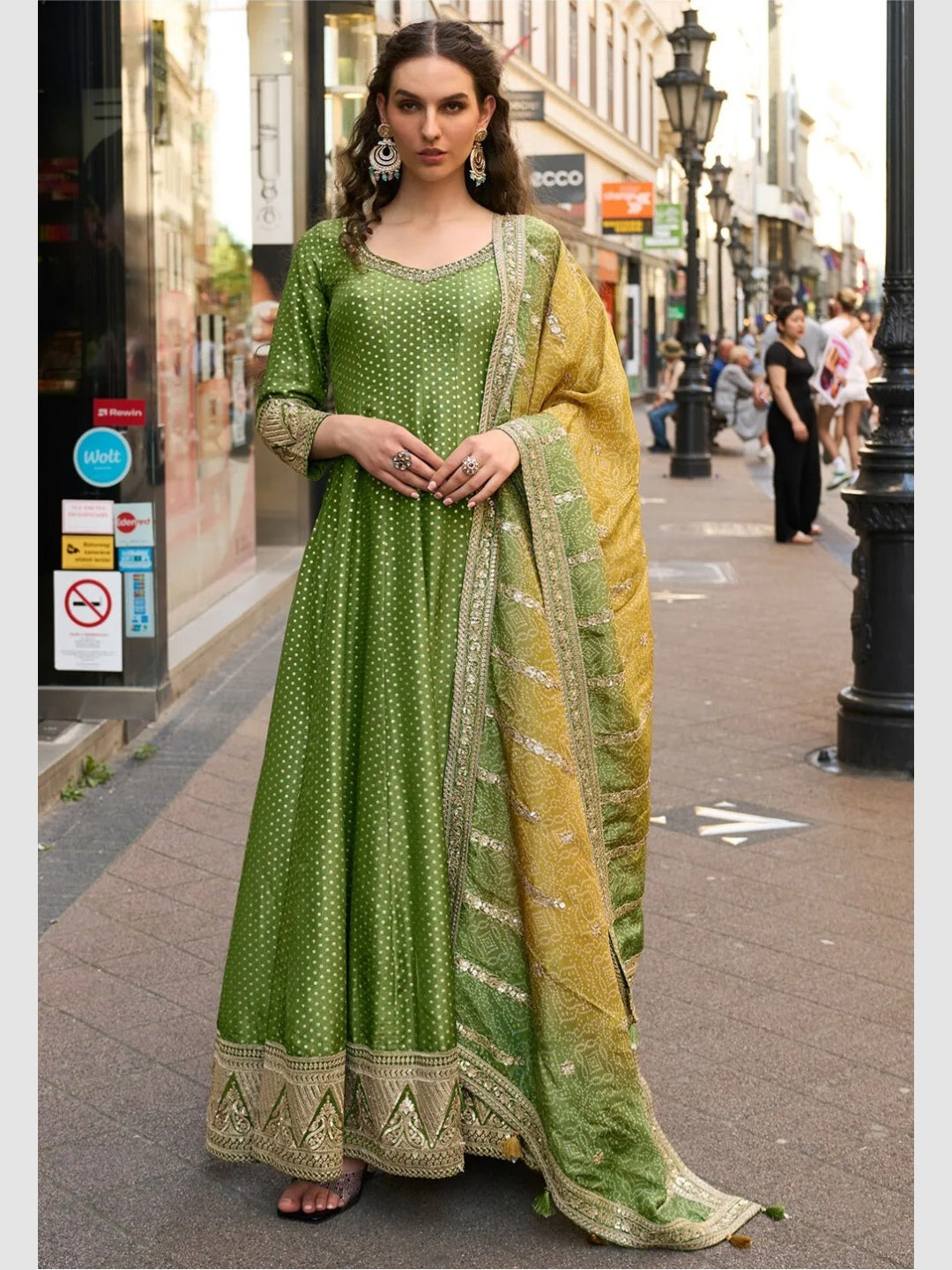 Olive Green Viscose Jacquard Silk Zari Work Designer