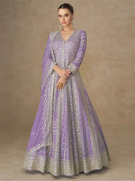 Silk Chinon - Anarkali Suit Indian Dress by Fabricoz USA