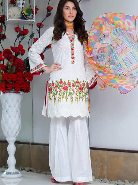 Pakistani Salwar Kameez - Embroidered Lawn