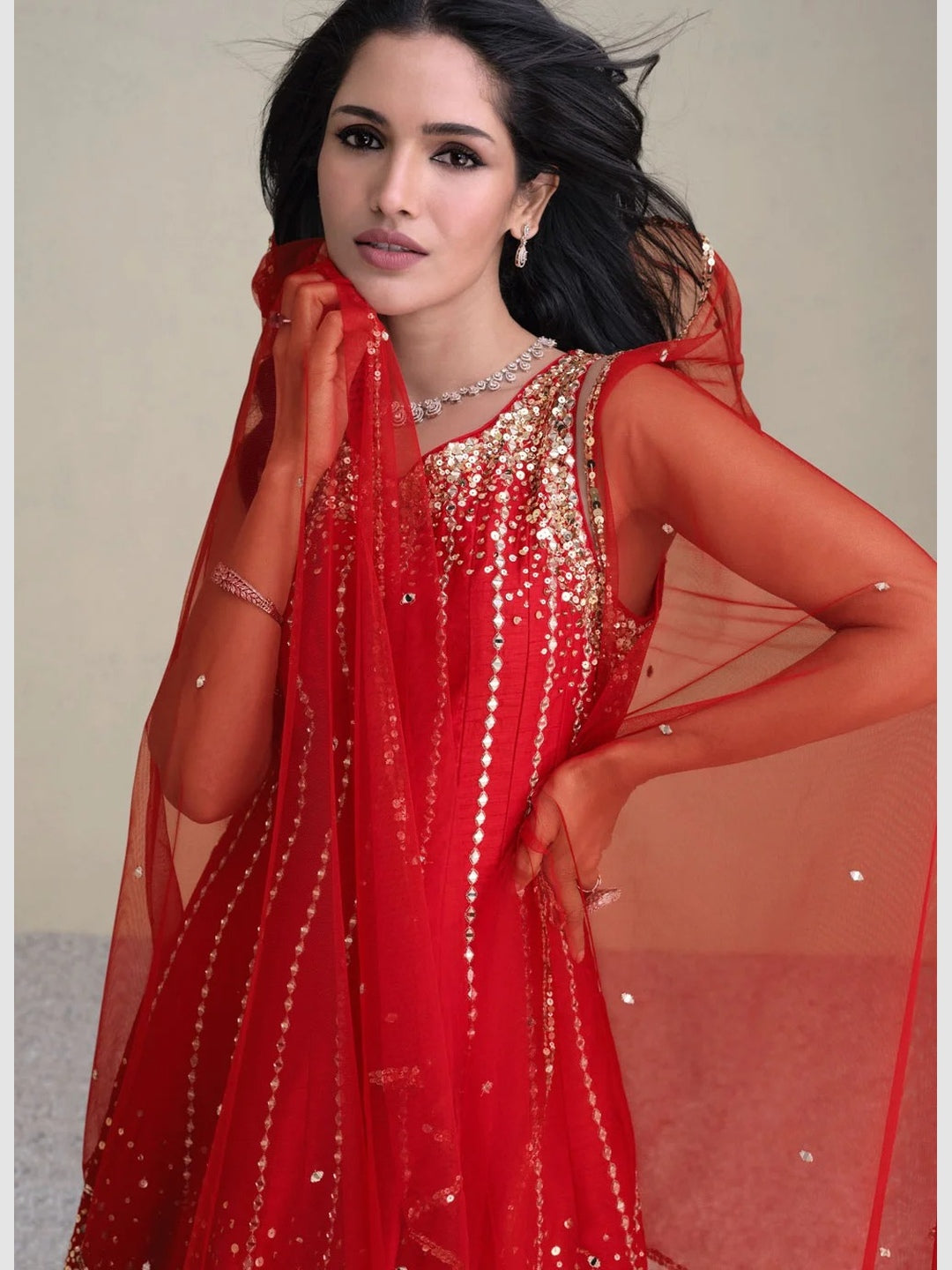 Red Silk Net Embroidery Red Silk Net Embroidery