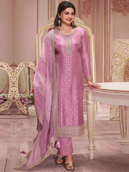 Pink Salwar Kameez - Dola Jacquard Embroidery