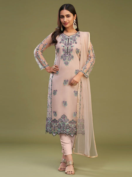 Straight Indian Dress - Net & Silk Embroidery
