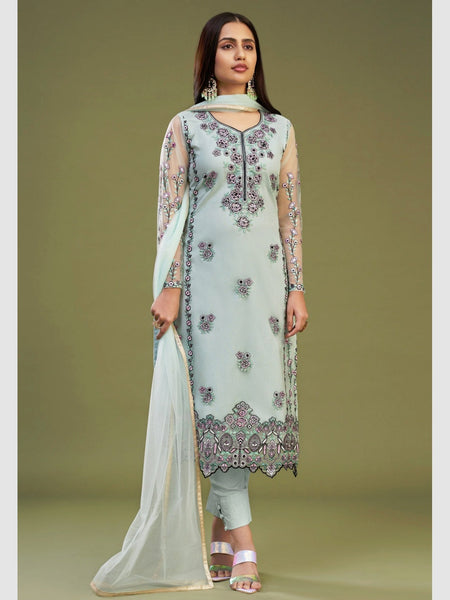Straight Salwar Kameez - Net & Silk Embroidery