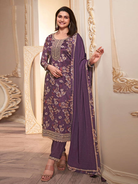 Net Salwar Kameez - Chinon Embroidered