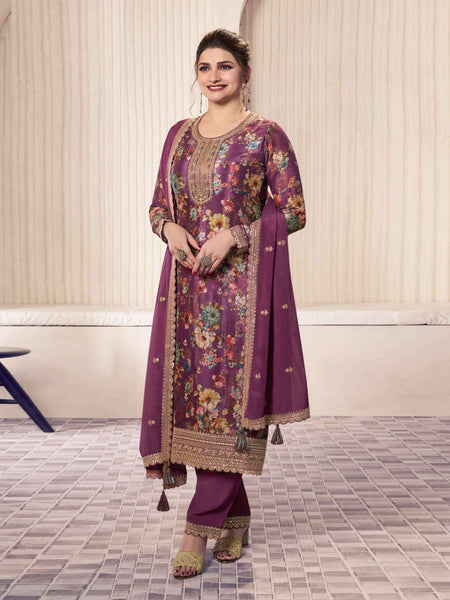 Purple Indian Dress - Chinnon Silk Embroidered