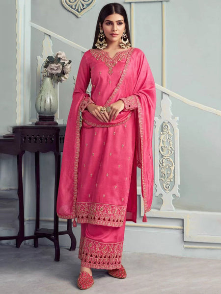 Pink Indian Dress - Silk Georgette Embroidery
