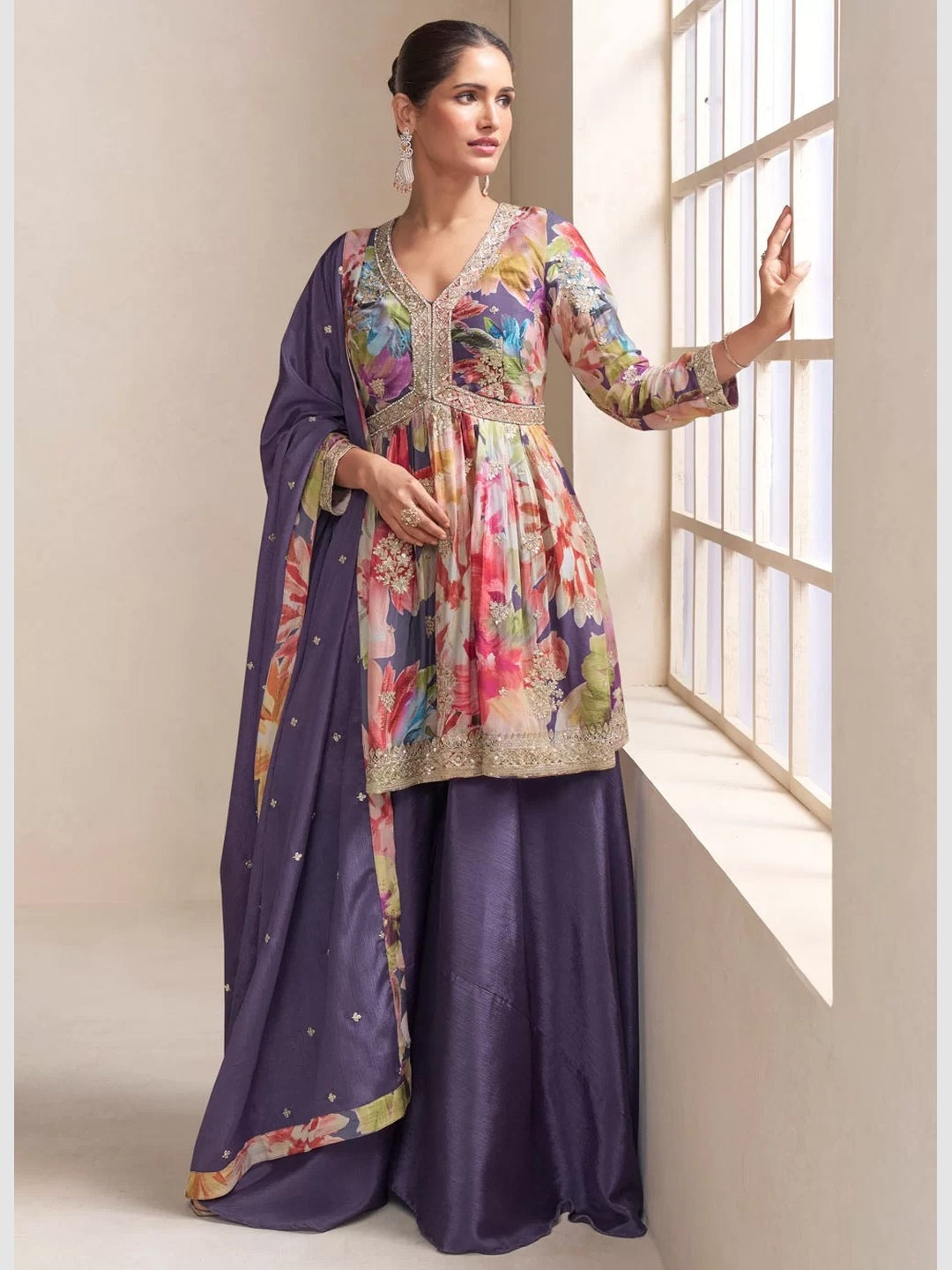 Multicolor Floral Printed Palazzo Premium Festive Wear Multicolor Floral Printed Palazzo Premium Festive Wear