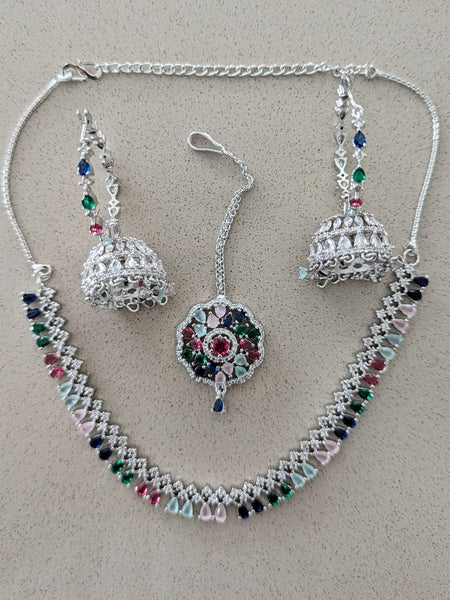  Indian Jewelry - Zirconia Necklace & Earrings