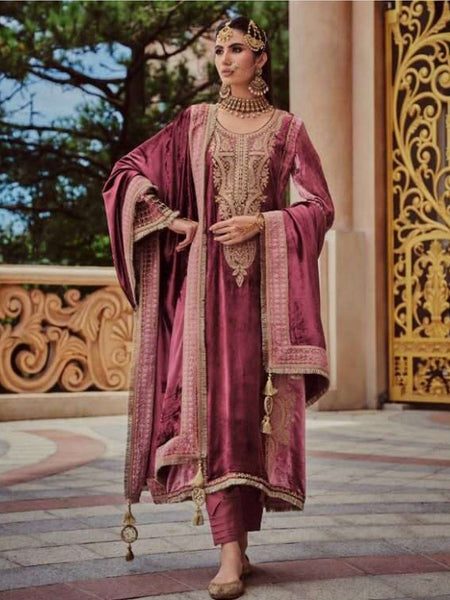 Velvet Salwar Kameez - Silky Velvet Embroidery