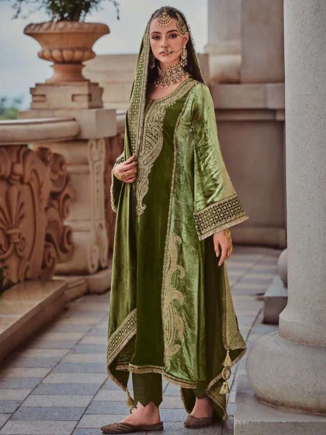 Indian Dress Green Silky Velvet Indian Dress Green Silky Velvet
