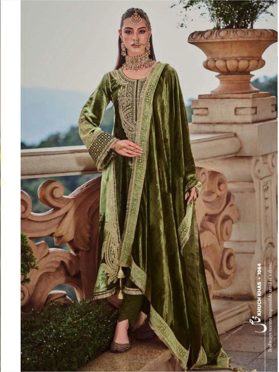 Green Silky Velvet Embroidery Salwar Kameez | Fabricoz USA Green Silky Velvet Embroidery Salwar Kameez | Fabricoz USA