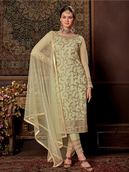 Straight Salwar Kameez - Net Silk Embroidery