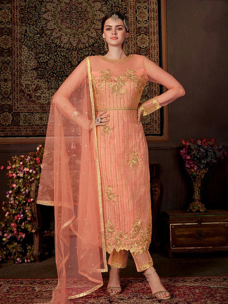 Straight Salwar Kameez - Net Silk Embroidery