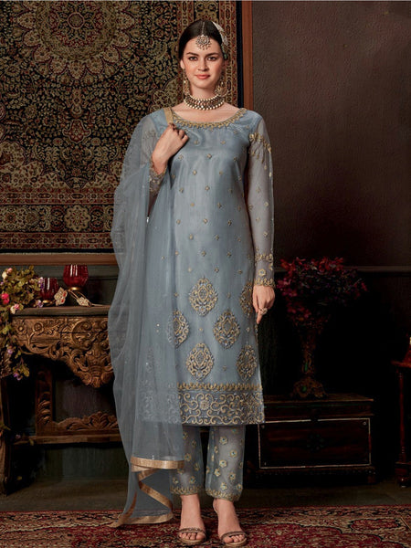 Churidar Salwar Kameez - Net Silk Embroidery