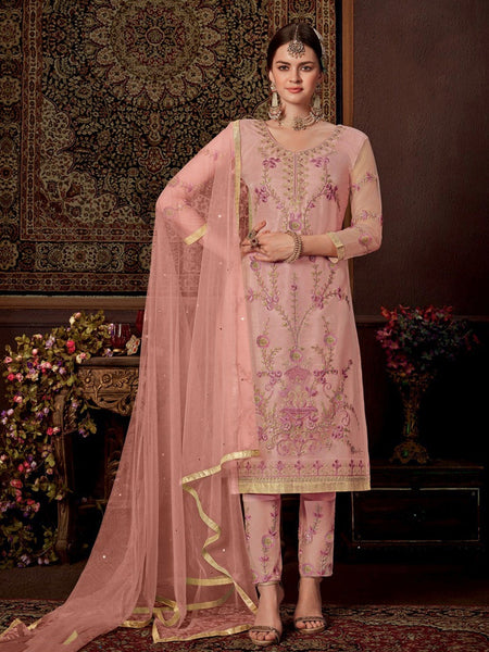 Churidar Salwar Kameez - Net Silk Embroidery