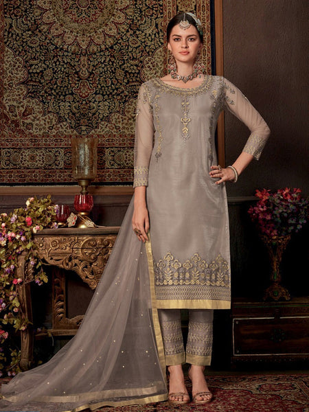 Churidar Salwar Kameez - Net Silk Embroidery