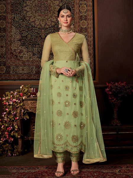 Churidar Salwar Kameez - Net Silk Embroidery