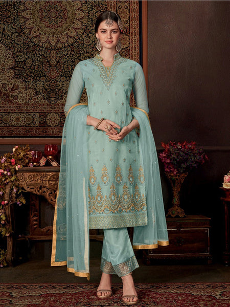 Churidar Salwar Kameez - Net Silk Embroidery