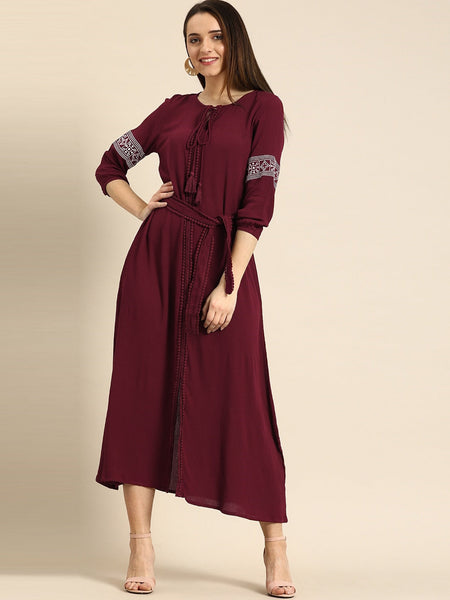 Kurti - Solid Maroon in Viscose Kurti