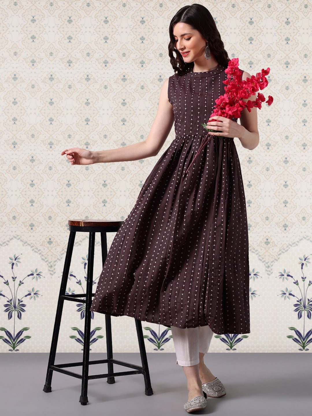 a line kurti dress Pomo Blooming Teal Green Viscose Printed A-line Kurti HAY!
