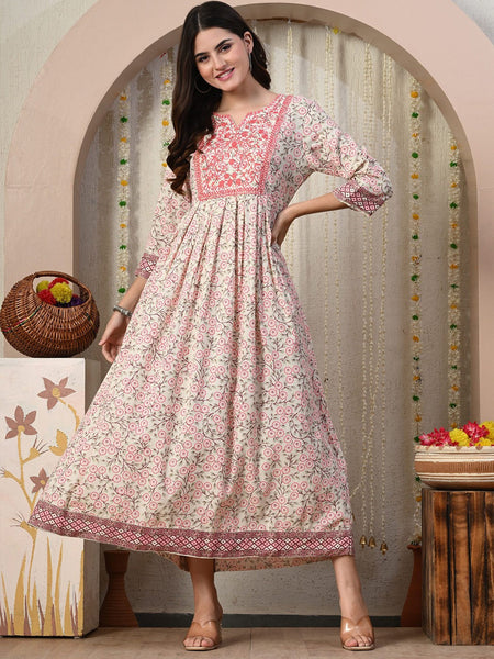 Kurti - Floral Print Anarkali Kurti