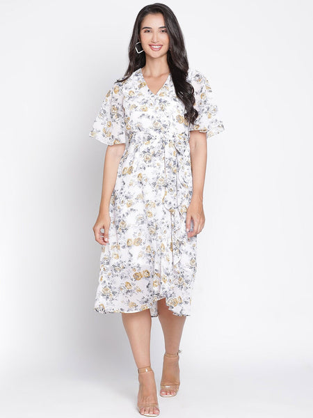 Kurti - Floral Printed V-Neck  Kurti
