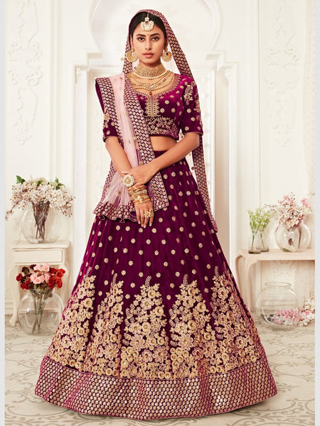 Net Lehenga Choli - Velvet Net Embroidery