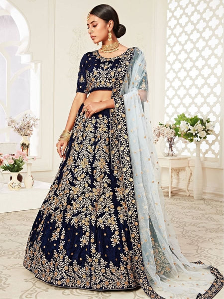 Net Lehenga Choli - Velvet Net Embroidery