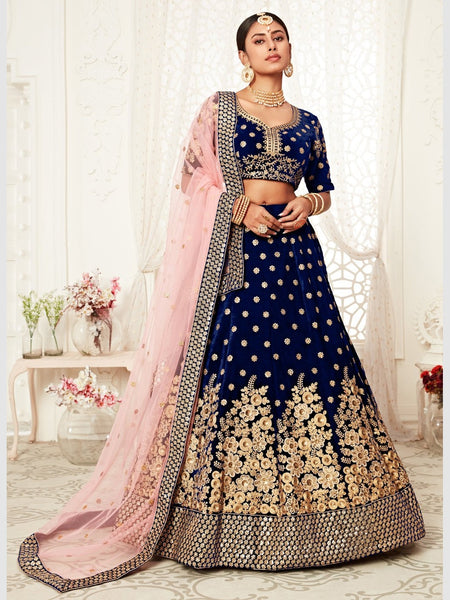 Net Lehenga Choli - Velvet Net Embroidery