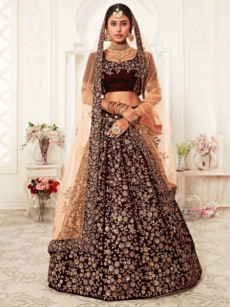 Net Lehenga Choli - Velvet Net Embroidery