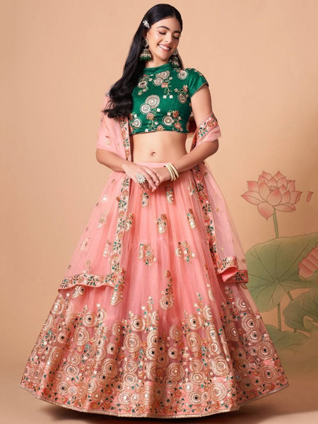 Pink Art Silk Embroidery Lehenga Choli by Fabricoz USA