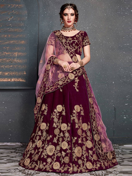 Velvet Lehenga Choli - Velvet & Net Embroidery