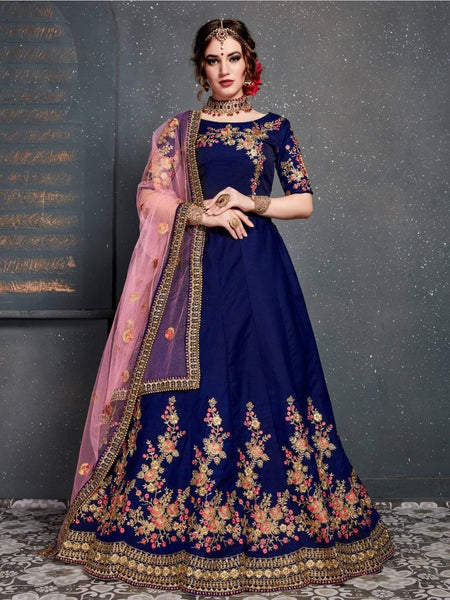 Net Lehenga Choli - Velvet & Net Embroidery