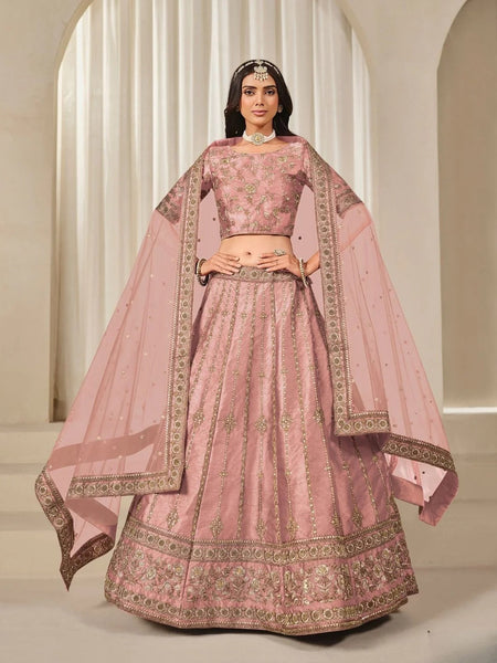 Dusty Rose Pink Art Silk Zari Embroidered Elegant by Fabricoz USA