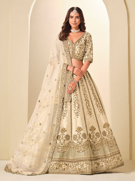 Cream Silk Intricate Embroidered Classic Royal Bridal Wear by Fabricoz USA