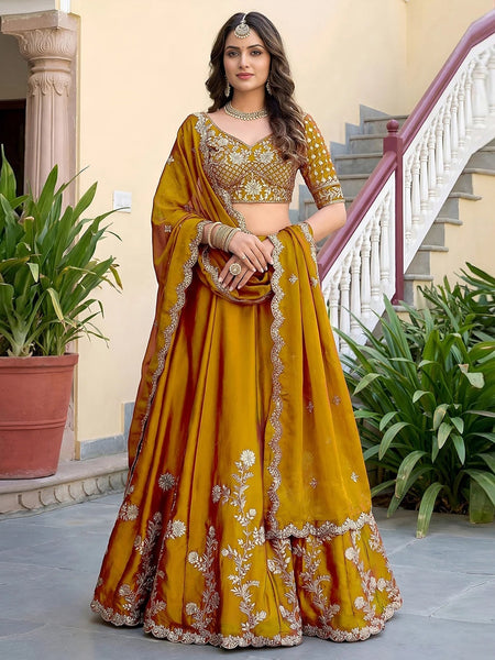 Yellow Rangoli Silk Zari Dori & Sequins Lehenga Choli by Fabricoz USA