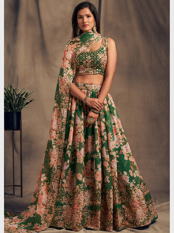 Embroidery on Organza Lehenga Choli