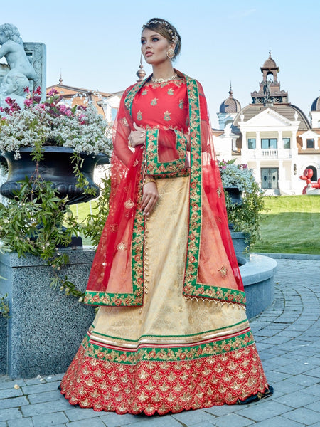 Red & Gold Bridal Lehenga Choli with Embroidered Dupatta Lehenga Choli by Fabricoz USA