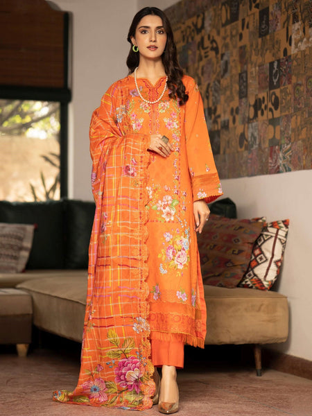 Orange Pakistani Dress - Embroidered Premium Lawn