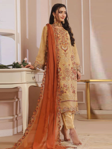 Yellow Pakistani Dress - Premium Chiffon Embroidery