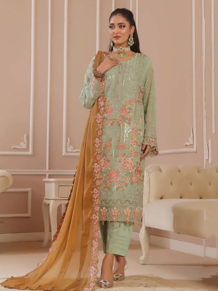 Green Salwar Kameez - Premium Chiffon Embroidery