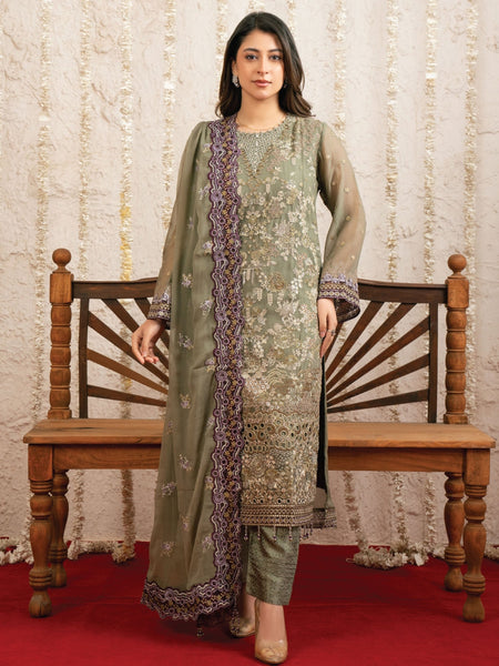 Sage Green Chiffon Heavy Embroidered Luxury Pakistani Dress by Fabricoz USA