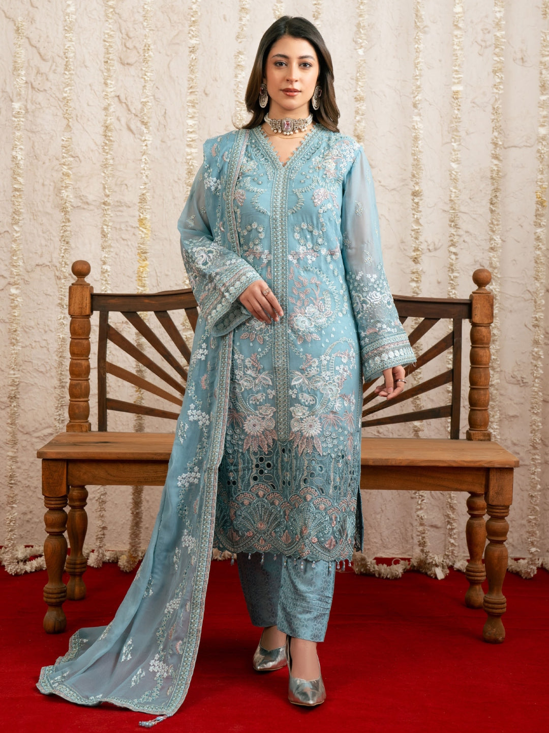 Ice Blue Chiffon Heavy Salwar Kameez