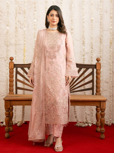Blush Pink Chiffon Heavy Embroidered Luxury Pakistani Dress by Fabricoz USA