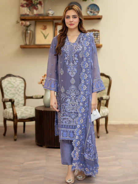 Lavender Chiffon Intricate Threadwork Premium Salwar Kameez by Fabricoz USA