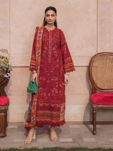 Red Pakistani Dress - Xenia Embroidered Lawn