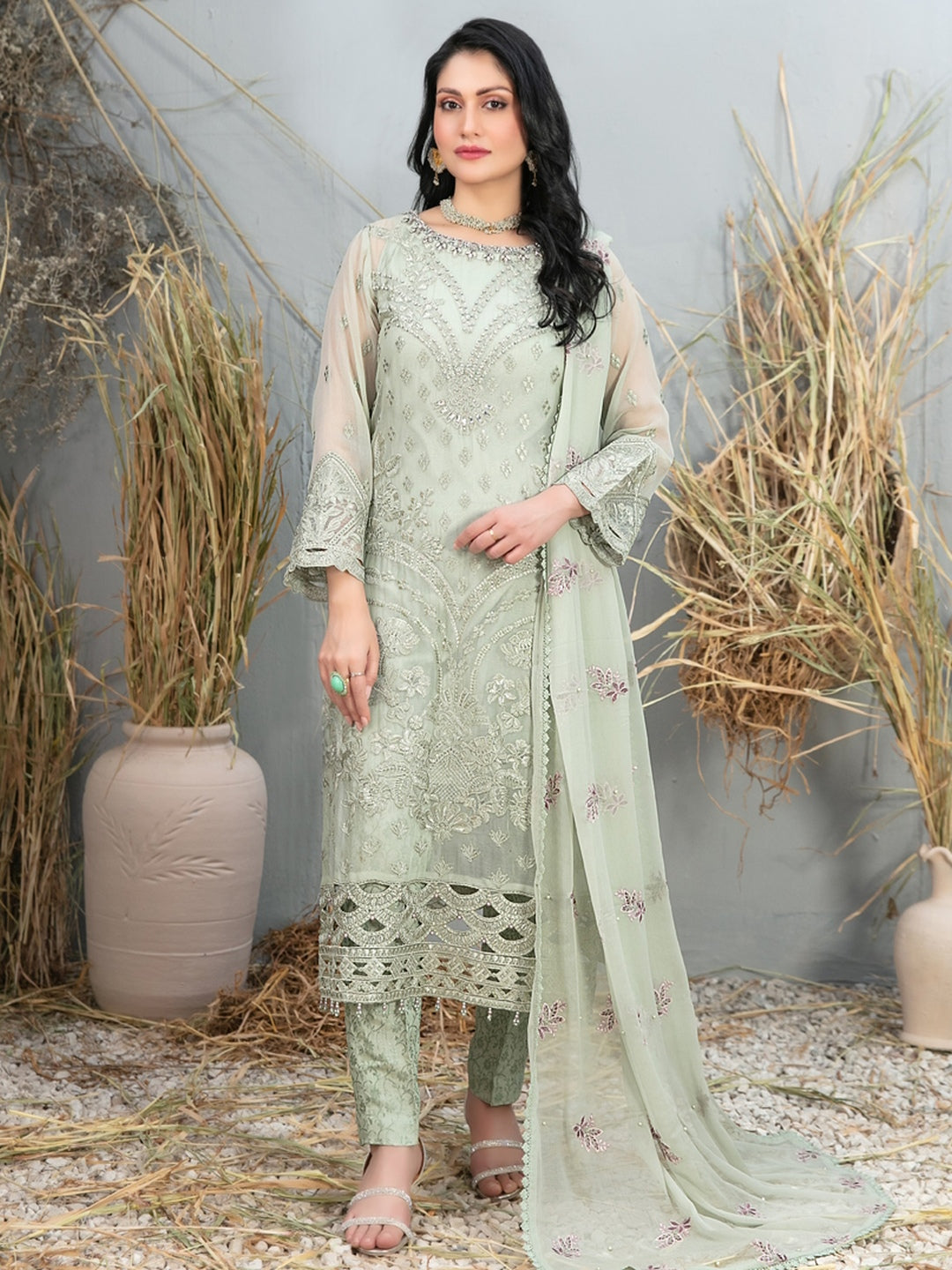 Green Embroidered Elegant Chiffon Green Embroidered Elegant Chiffon