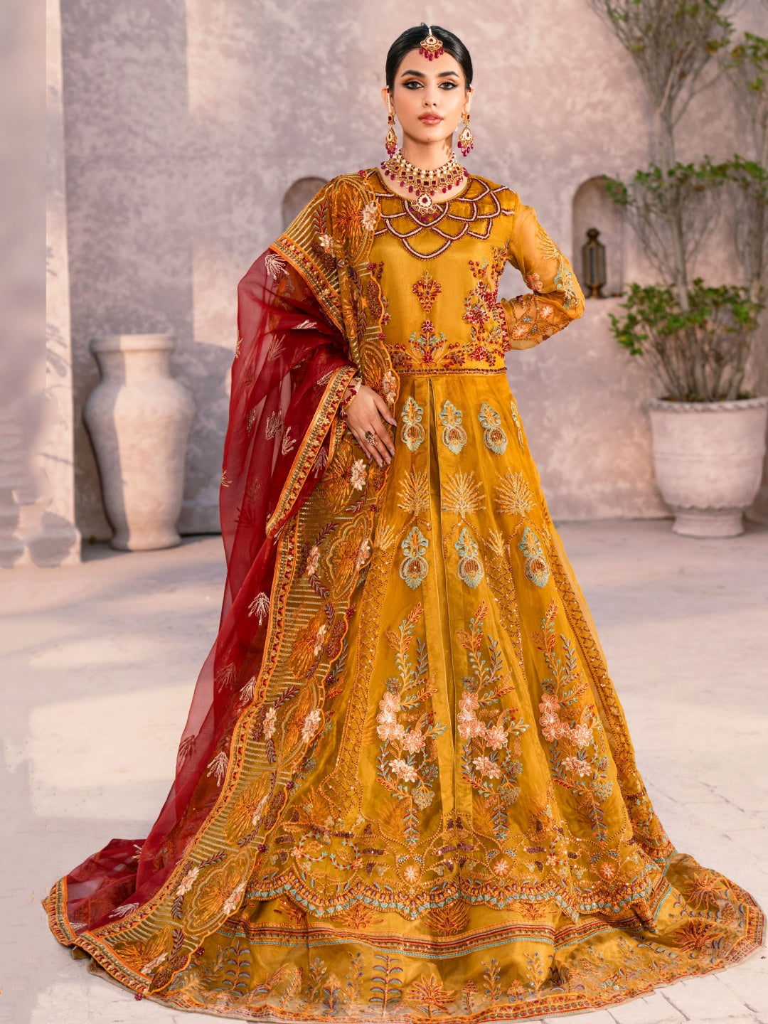 Orange Designer Maxi Dress Embroidered Organza Orange Designer Maxi Dress Embroidered Organza
